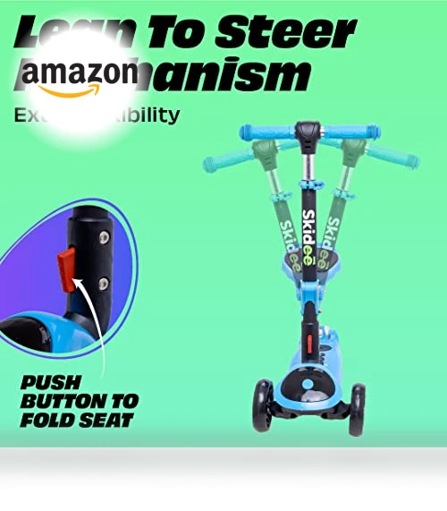 Adjustable Height Foldable Scooter with Removable Seat for Kids — Push Scooters, SKIDEE