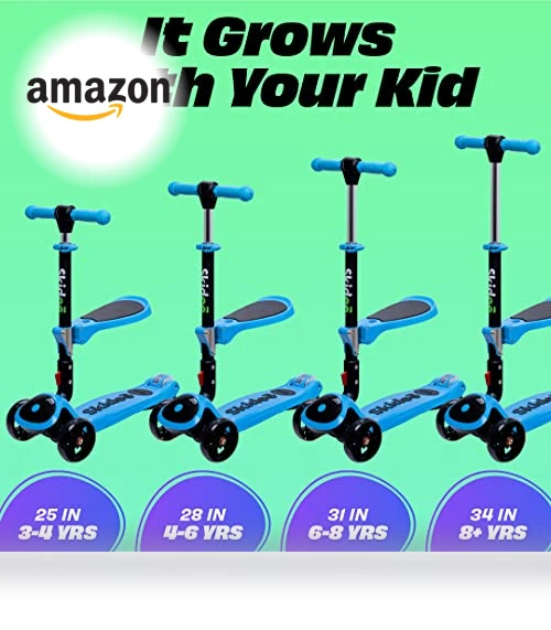 Adjustable Height Foldable Scooter with Removable Seat for Kids — Push Scooters, SKIDEE