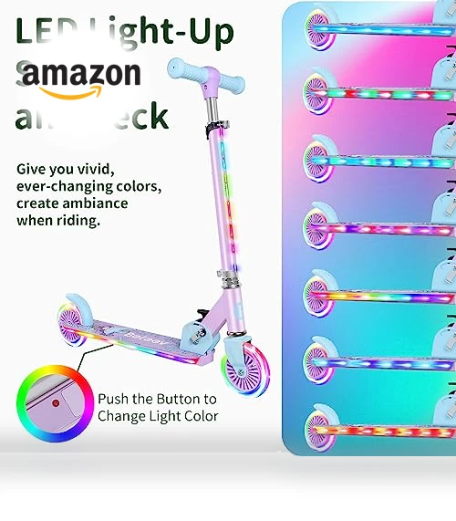 V2 Scooters for Kids with Light-Up Wheels & Adjustable Height, Foldable Kick Scooter for Children Ages 3-12 — Push Scooters, BELEEV