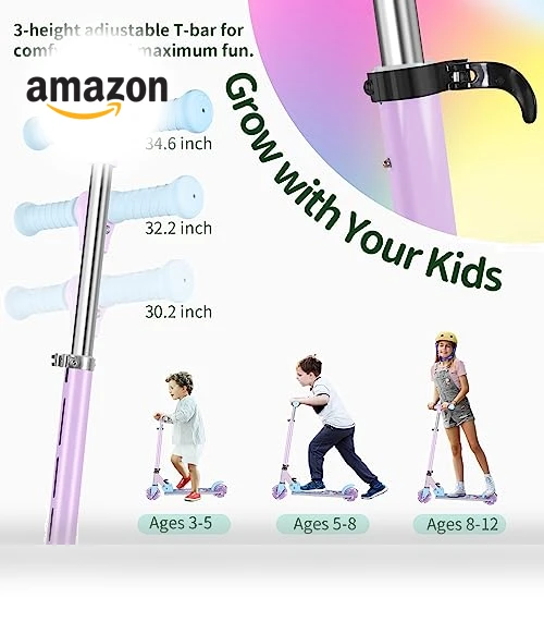 V2 Scooters for Kids with Light-Up Wheels & Adjustable Height, Foldable Kick Scooter for Children Ages 3-12 — Push Scooters, BELEEV
