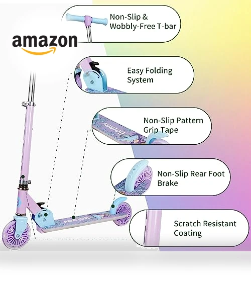 V2 Scooters for Kids with Light-Up Wheels & Adjustable Height, Foldable Kick Scooter for Children Ages 3-12 — Push Scooters, BELEEV