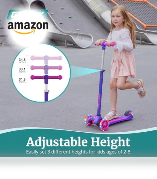 Kids Kick Scooter with LED Lighted Wheels and Adjustable Handlebars — Push Scooters, Gotrax