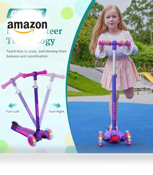 Kids Kick Scooter with LED Lighted Wheels and Adjustable Handlebars — Push Scooters, Gotrax