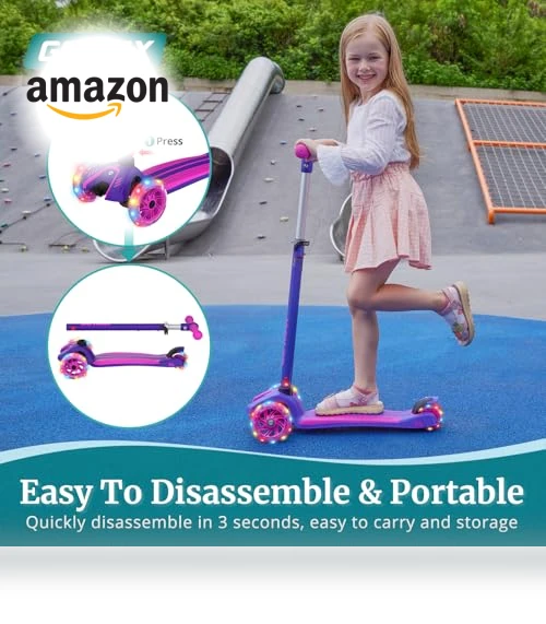 Kids Kick Scooter with LED Lighted Wheels and Adjustable Handlebars — Push Scooters, Gotrax