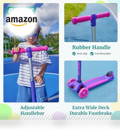 Kids Kick Scooter with LED Lighted Wheels and Adjustable Handlebars — Push Scooters, Gotrax
