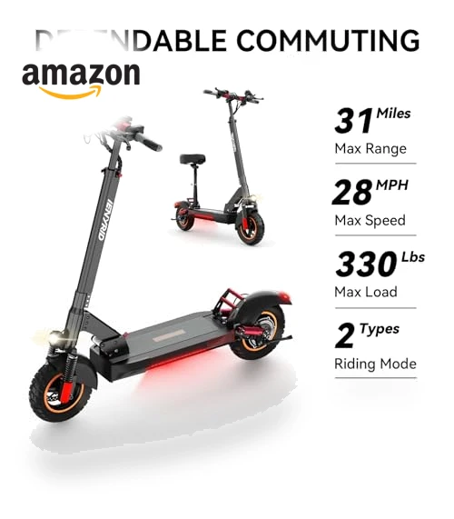 Electric Scooter with Seat for Adults, 28 Mph Max Speed & 31 Miles Max Range — Push Scooters, LET IT GO