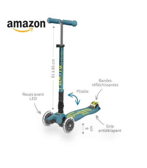 Maxi Deluxe Foldable LED Scooter for Kids with Light-Up Wheels — Push Scooters, Micro