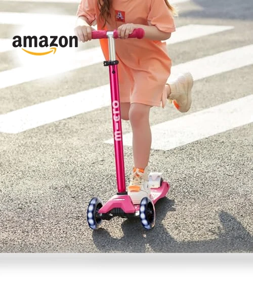 Maxi Deluxe LED Three-Wheeled Scooter with Light-Up Wheels for Kids — Balance Bikes, Micro