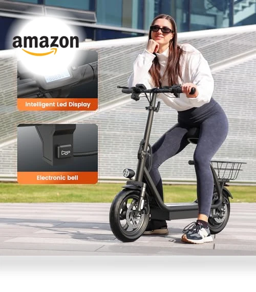 Peak 1200W Electric Scooter with Seat, 30 Miles Range, 20MPH, Foldable Commuter Scooter — Electric Vehicles, Caroma