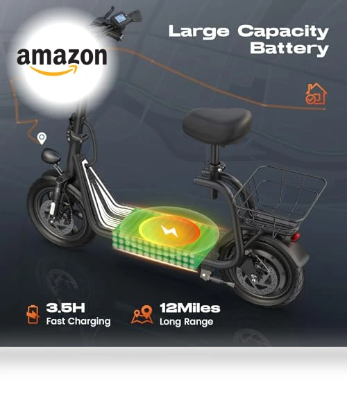 Peak 1200W Electric Scooter with Seat, 30 Miles Range, 20MPH, Foldable Commuter Scooter — Electric Vehicles, Caroma