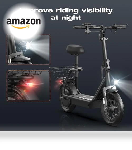 Peak 1200W Electric Scooter with Seat, 30 Miles Range, 20MPH, Foldable Commuter Scooter — Electric Vehicles, Caroma