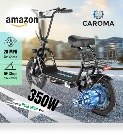 Peak 1200W Electric Scooter with Seat, 30Miles Range, 20MPH Top Speed, Foldable — Electric Self-Balancing Scooters, Caroma