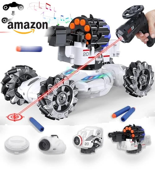 4 Head RC Tank Car with Nerf Bullets, Bubble, Spray, LED Light, Music — Toy Vehicles, VWAHNANA