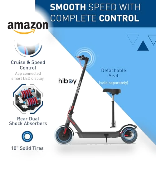 Electric Scooter for Adults, 500W Motor, 10" Solid Tires, 25-40.4 Miles Range — Electric Vehicles, Hiboy