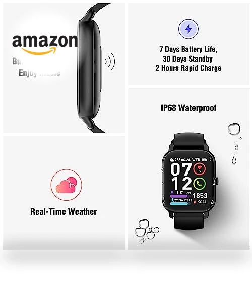 1.85" HD Screen Smartwatch with Heart Rate Monitor, 110+ Sports Modes, IP68 Waterproof — Smartwatches, Poounur