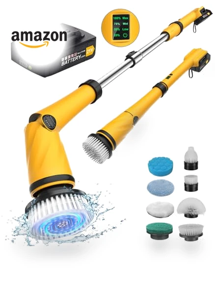 1200 RPM Battery Electric Spin Scrubber with 8 Brushes and Smart Display — Electric Facial Cleansers & Devices, qimedo