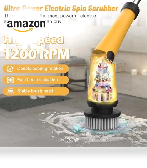 1200 RPM Battery Electric Spin Scrubber with 8 Brushes and Smart Display — Electric Facial Cleansers & Devices, qimedo