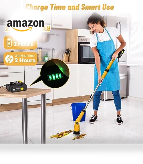 1200 RPM Battery Electric Spin Scrubber with 8 Brushes and Smart Display — Electric Facial Cleansers & Devices, qimedo