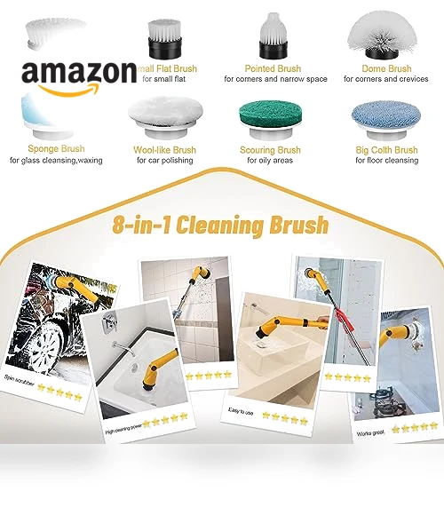 1200 RPM Battery Electric Spin Scrubber with 8 Brushes and Smart Display — Electric Facial Cleansers & Devices, qimedo