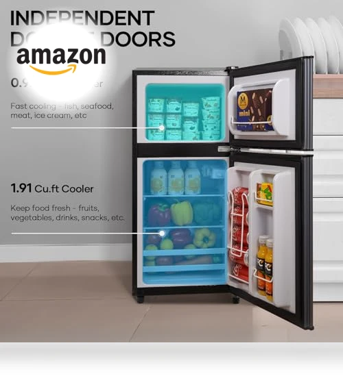2.8 Cu.Ft Fridge with Freezer, 7 Settings Temperature Adjustable, Low Noise — Mini Fridges, BODIOO
