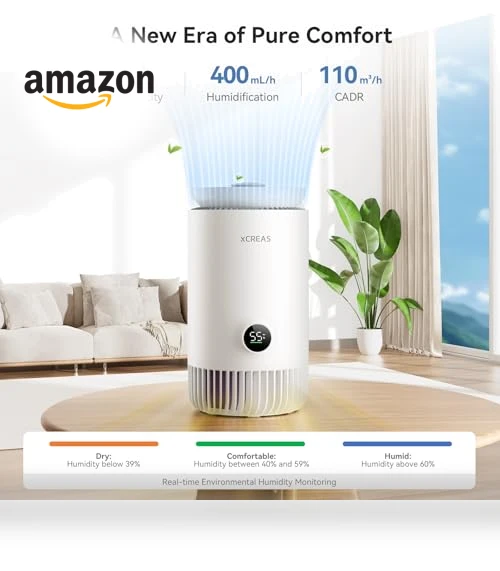 2 in 1 Evaporative Humidifier and HEPA Air Purifier Combo for Bedroom — Air Moisturizers, xCREAS