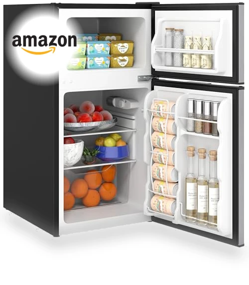 3.2 Cu.Ft Mini Fridge with Freezer, Double Door Compact Refrigerator — Mini Fridges, HOMCOM