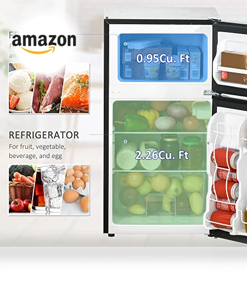 3.2 Cu.Ft Mini Fridge with Freezer, Double Door Compact Refrigerator — Mini Fridges, HOMCOM