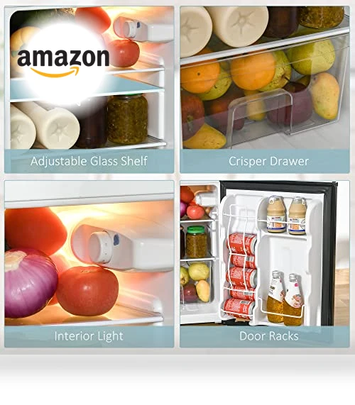 3.2 Cu.Ft Mini Fridge with Freezer, Double Door Compact Refrigerator — Mini Fridges, HOMCOM