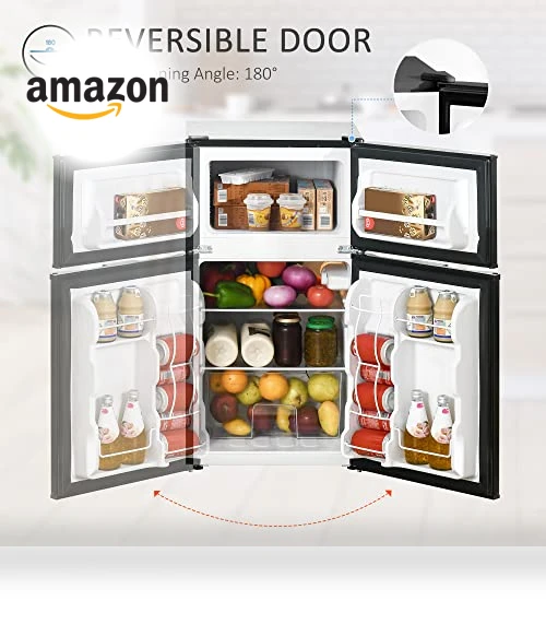 3.2 Cu.Ft Mini Fridge with Freezer, Double Door Compact Refrigerator — Mini Fridges, HOMCOM