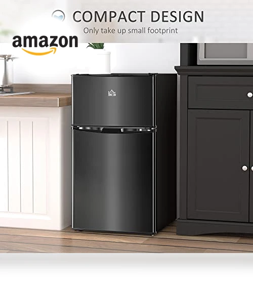 3.2 Cu.Ft Mini Fridge with Freezer, Double Door Compact Refrigerator — Mini Fridges, HOMCOM