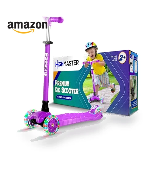 3 Wheel Kick Scooter for Kids with LED Lights and Adjustable Handlebar — Electric Vehicles, HighMaster