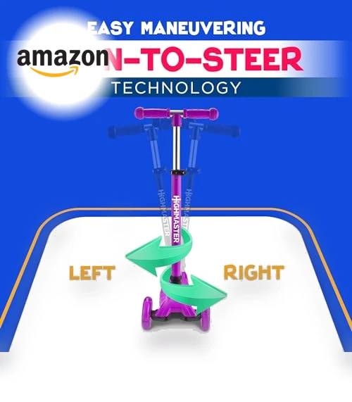 3 Wheel Kick Scooter for Kids with LED Lights and Adjustable Handlebar — Electric Vehicles, HighMaster