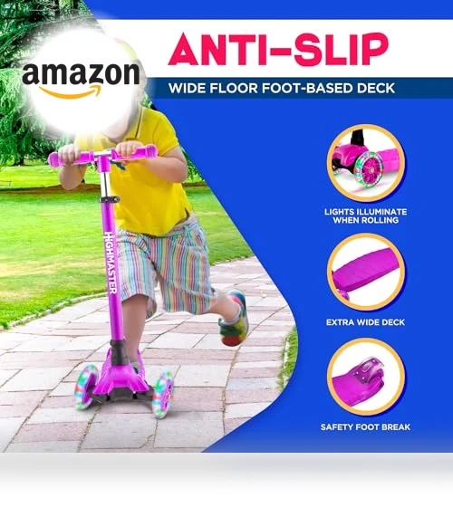 3 Wheel Kick Scooter for Kids with LED Lights and Adjustable Handlebar — Electric Vehicles, HighMaster
