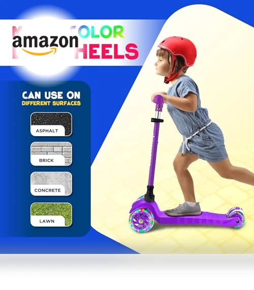 3 Wheel Kick Scooter for Kids with LED Lights and Adjustable Handlebar — Electric Vehicles, HighMaster