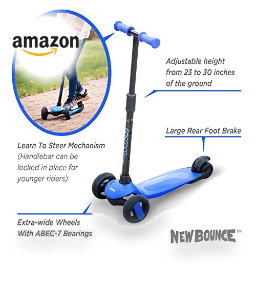 3 Wheel Scooter for Kids with Adjustable Handlebar - Perfect for Toddlers Ages 3-10 — Balance Bikes, New Bounce