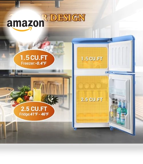 4 Cu. Ft. Retro Mini Refrigerator with Freezer, Adjustable Thermostat, Removable Shelves — Mini Fridges, OOTDAY