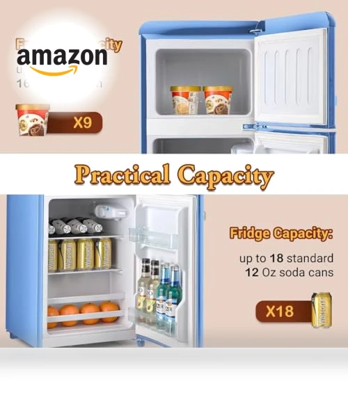 4 Cu. Ft. Retro Mini Refrigerator with Freezer, Adjustable Thermostat, Removable Shelves — Mini Fridges, OOTDAY