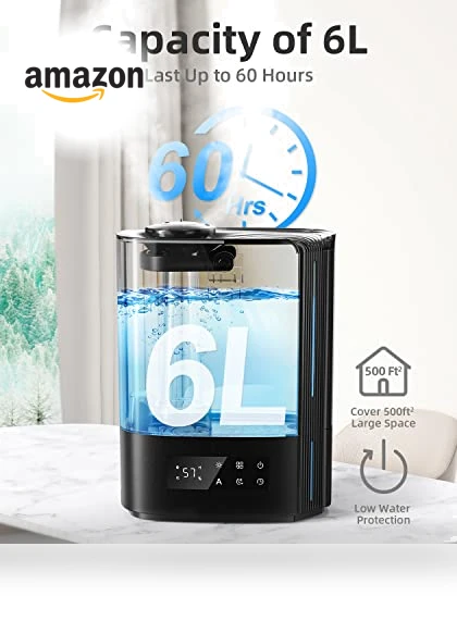 6L Ultrasonic Cool Mist Humidifier with Essential Oil Diffuser — Air Moisturizers, BREEZOME