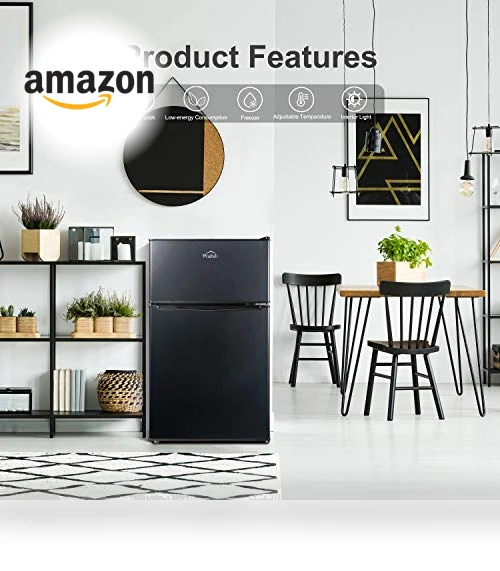 Compact Refrigerator with Freezer, Adjustable Thermostat, Reversible Doors, 3.1 Cu.Ft — Mini Fridges, Walsh
