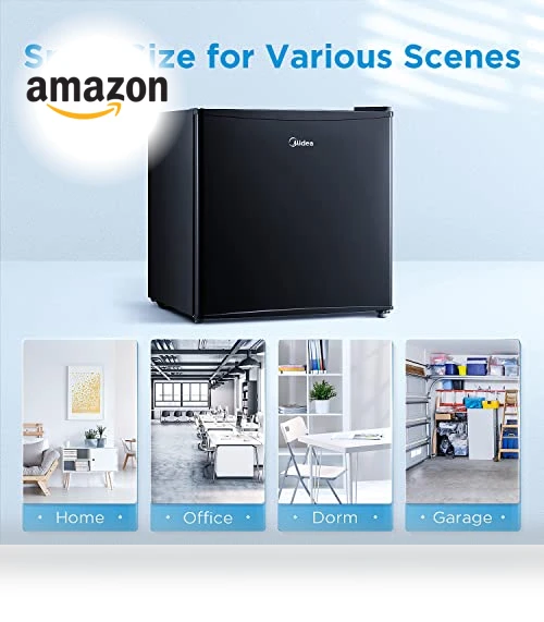 Compact Single Reversible Door Refrigerator, 1.6 Cubic Feet, Black — Mini Fridges, Midea
