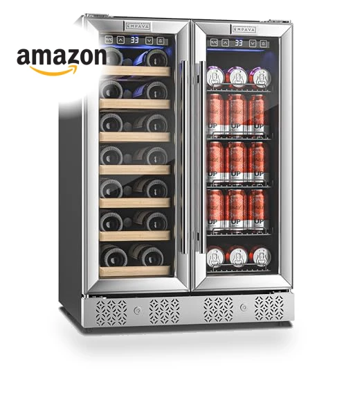 Dual Zone Wine and Beverage Refrigerator Cooler, 24 inch, 78 Cans and 20 Bottles Capacity — Drink Coolers, Empava