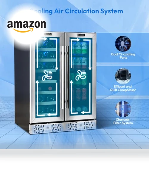 Dual Zone Wine and Beverage Refrigerator Cooler, 24 inch, 78 Cans and 20 Bottles Capacity — Drink Coolers, Empava