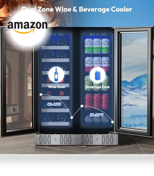 Dual Zone Wine and Beverage Refrigerator Cooler, 24 inch, 78 Cans and 20 Bottles Capacity — Drink Coolers, Empava