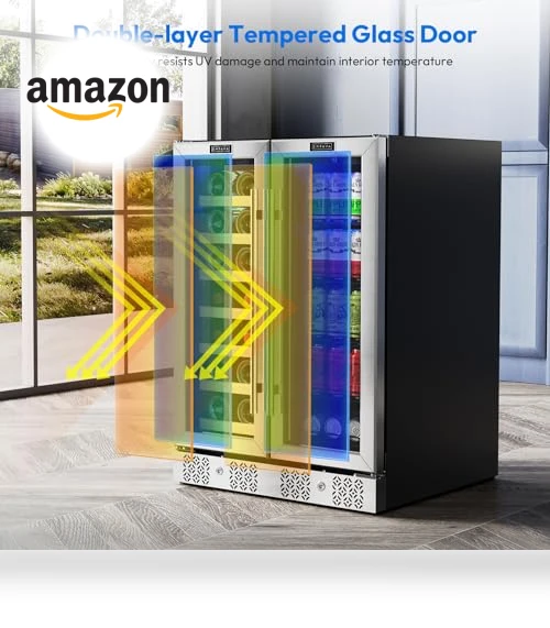 Dual Zone Wine and Beverage Refrigerator Cooler, 24 inch, 78 Cans and 20 Bottles Capacity — Drink Coolers, Empava