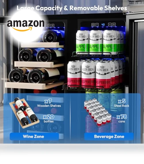 Dual Zone Wine and Beverage Refrigerator Cooler, 24 inch, 78 Cans and 20 Bottles Capacity — Drink Coolers, Empava