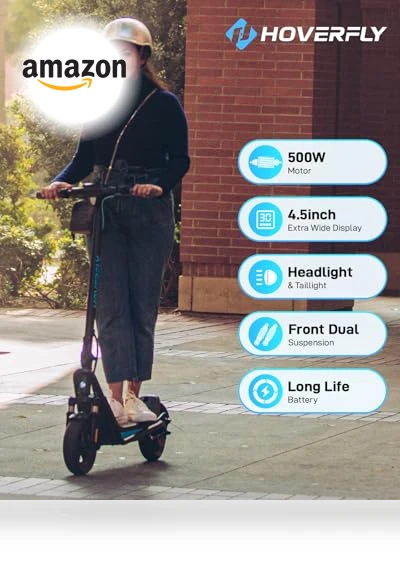 Electric Scooter for Adults, 18/25 Mile Range, 20Mph Top Speed, 500W Motor — Electric Vehicles, HOVERFLY