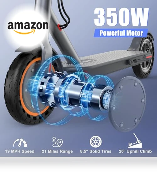 Folding Electric Scooter for Adults, 350W Motor, 8.5" Solid Tires, 19MPH, 21Mile Range — Electric Vehicles, sigravy