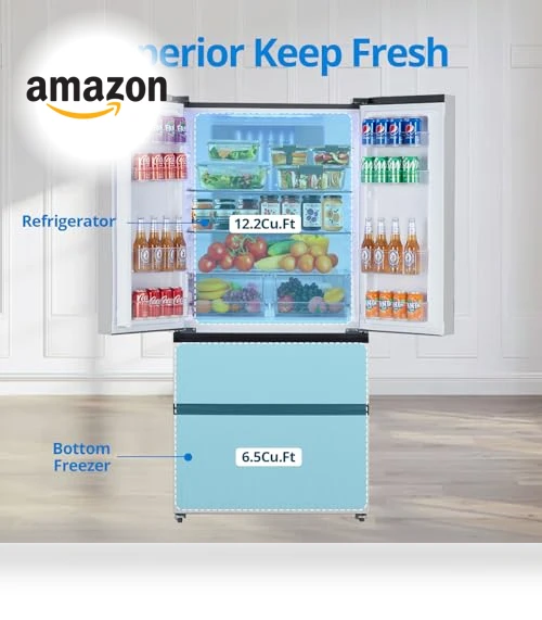 French Door Refrigerator, 18.8Cu.Ft Large Capacity Kitchen Fridge — Mini Fridges, PioneerWorks