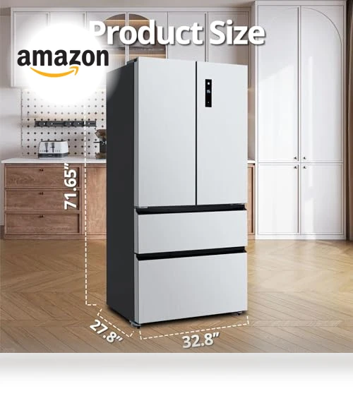 French Door Refrigerator, 18.8Cu.Ft Large Capacity Kitchen Fridge — Mini Fridges, PioneerWorks