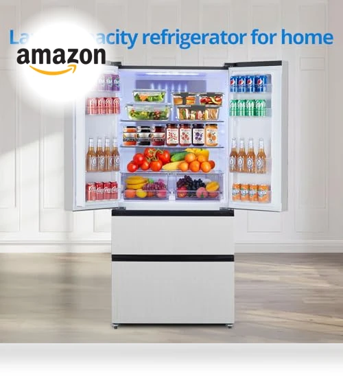 French Door Refrigerator, 18.8Cu.Ft Large Capacity Kitchen Fridge — Mini Fridges, PioneerWorks